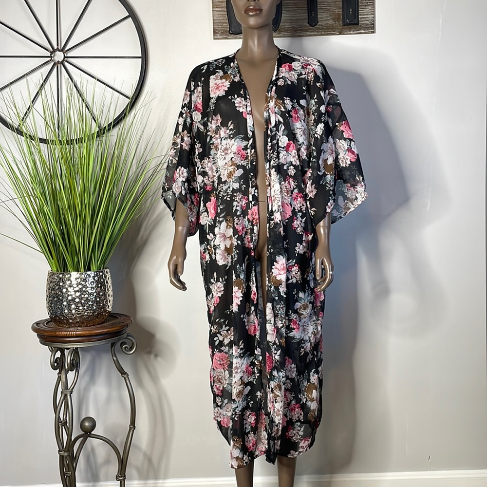 DIZZY GAL Sheer Floral Duster Kimono